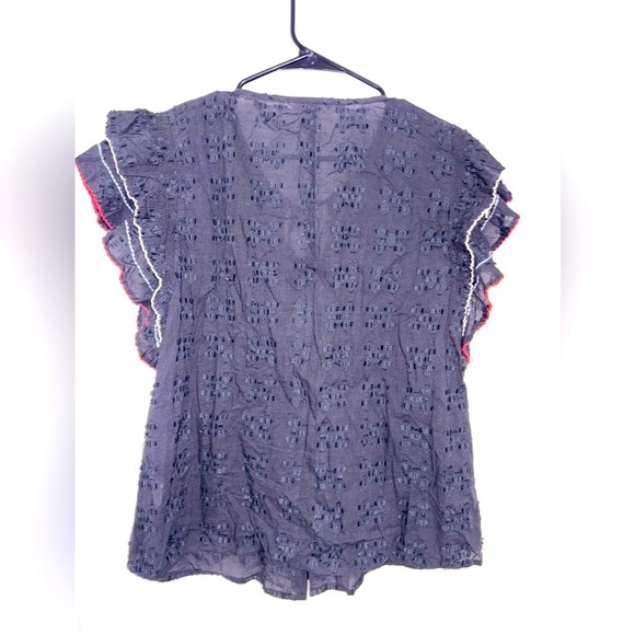 ACOS & A Flamenco Embroidered Ruffle Sleeve Top Black Women's Medium - Picture 5 of 7